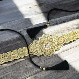 Ceinture à nouer avec chaîne dorée et strass femme