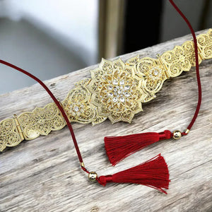 Ceinture à nouer avec chaîne dorée et strass femme
