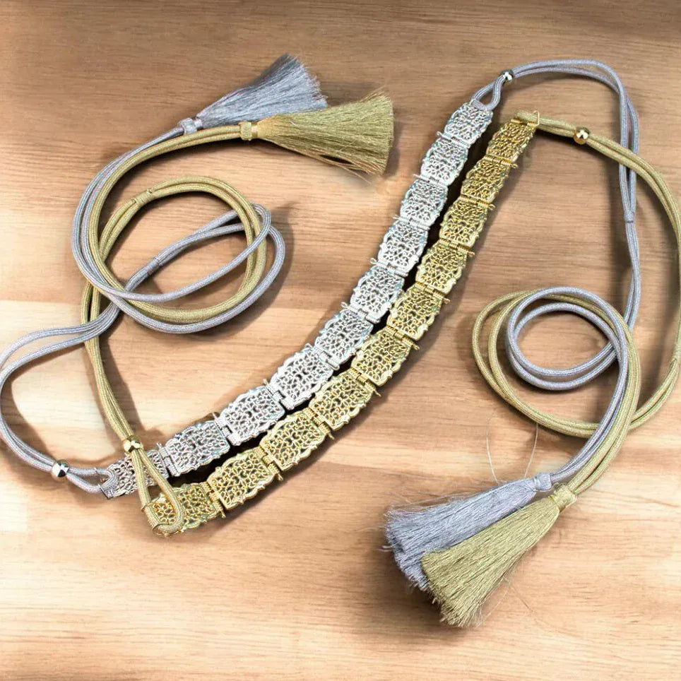 Ceinture caftan femme avec détails scintillants et pompons