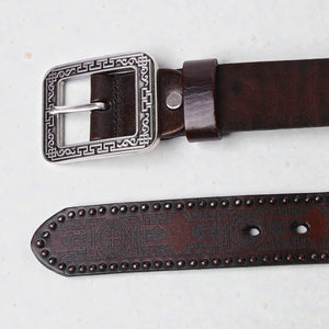 Ceinture pour homme boucle gravée cuir robuste style vintage