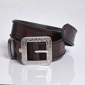 Ceinture pour homme boucle gravée cuir robuste style vintage