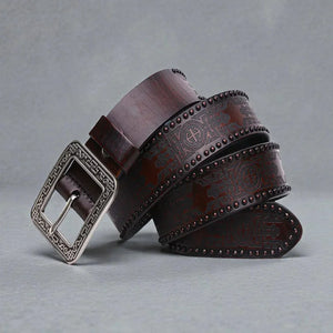 Ceinture pour homme boucle gravée cuir robuste style vintage