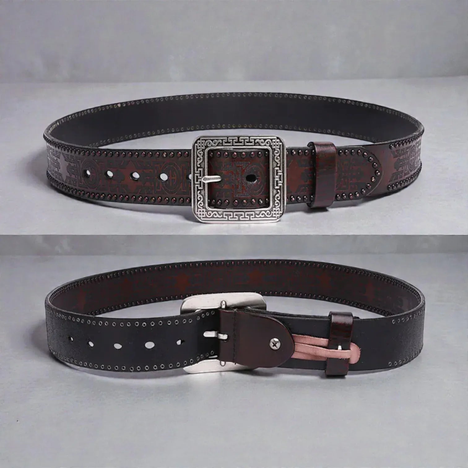 Ceinture pour homme boucle gravée cuir robuste style vintage
