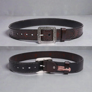 Ceinture pour homme boucle gravée cuir robuste style vintage