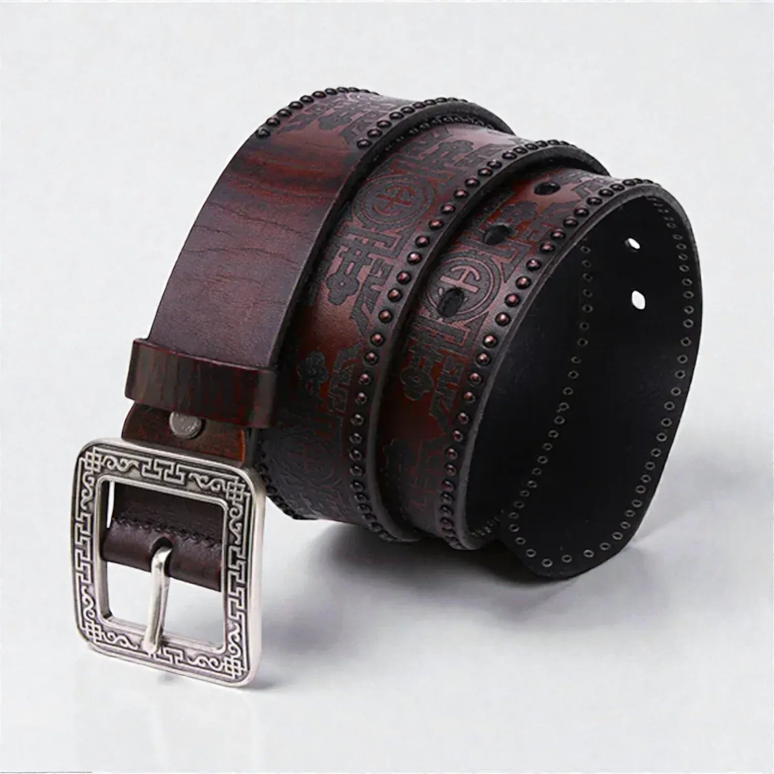 Ceinture pour homme boucle gravée cuir robuste style vintage