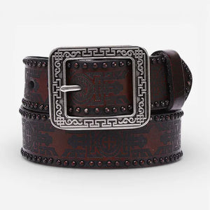 Ceinture pour homme boucle gravée cuir robuste style vintage