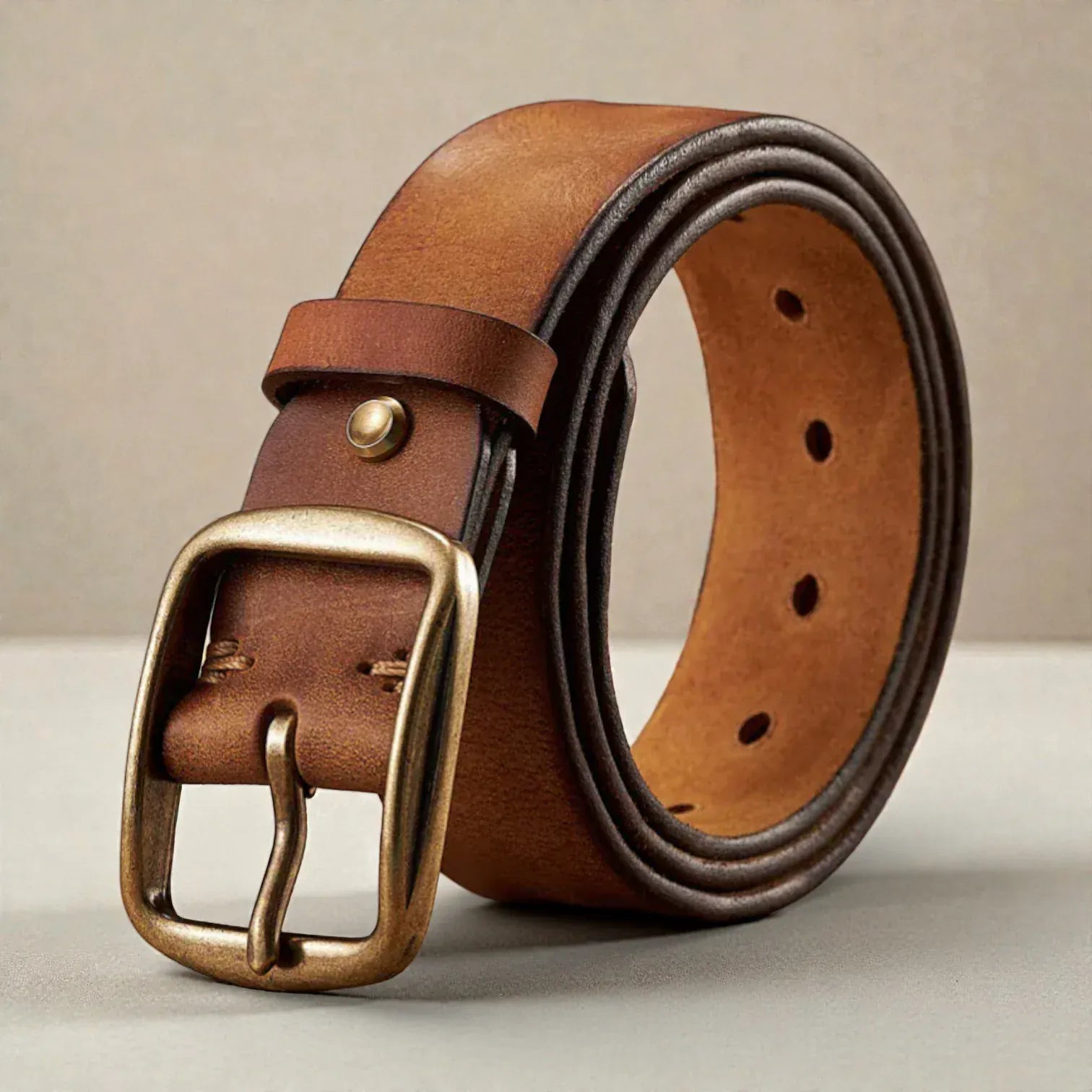 Ceinture marron homme avec boucle laiton vieilli