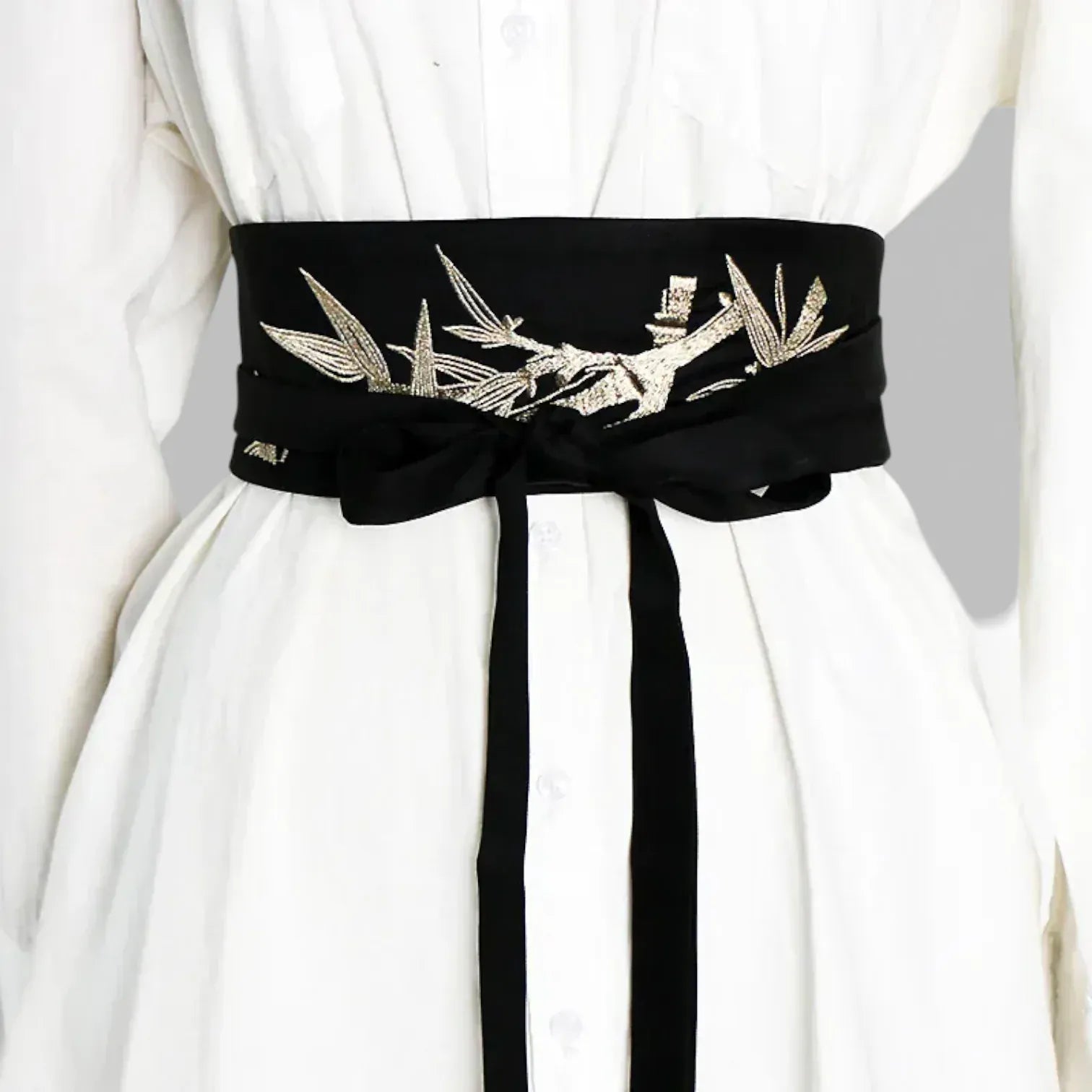 Ceinture obi japonaise tissu noir ajustable