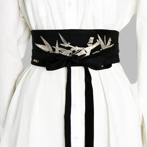 Ceinture obi japonaise tissu noir ajustable