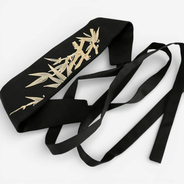Ceinture obi japonaise tissu noir ajustable