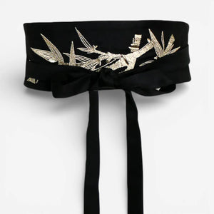 Ceinture obi japonaise tissu noir ajustable