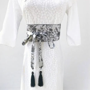 Ceinture obi femme à nouer motif ondulé japonais