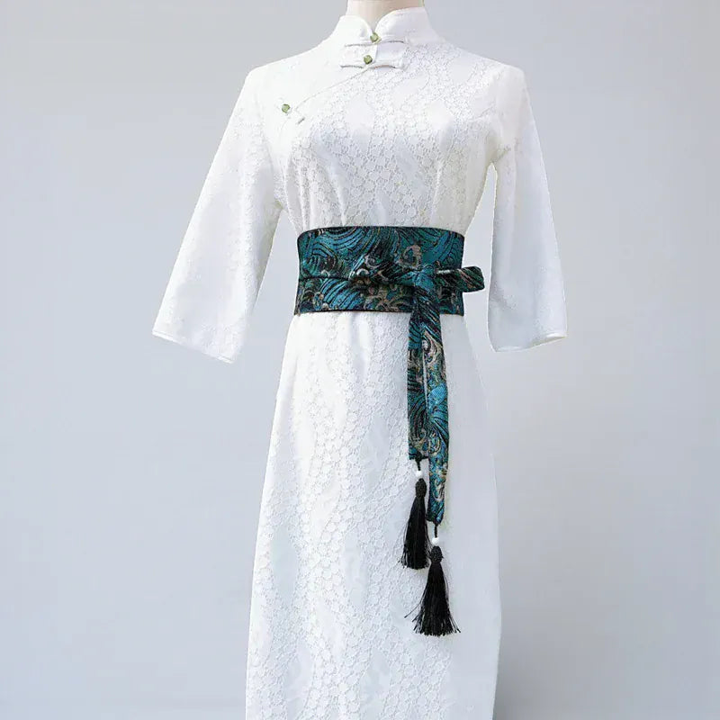 Ceinture obi femme à nouer motif ondulé japonais