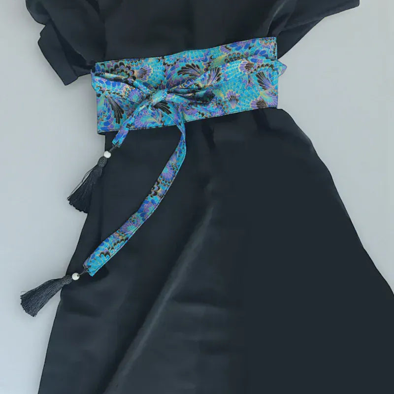 Ceinture obi femme à nouer motif ondulé japonais