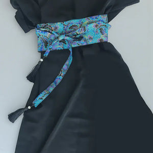 Ceinture obi femme à nouer motif ondulé japonais