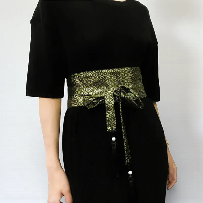 Ceinture obi femme à nouer motif ondulé japonais