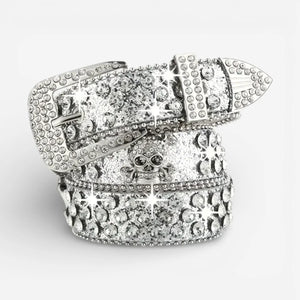 Ceinture tête de mort femme avec strass brillants et design audacieux