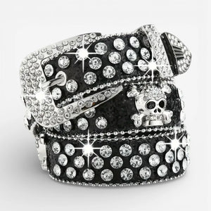 Ceinture tête de mort femme avec strass brillants et design audacieux
