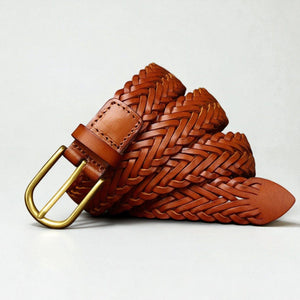 Ceinture tressée cuir souple et ajustement sans trou