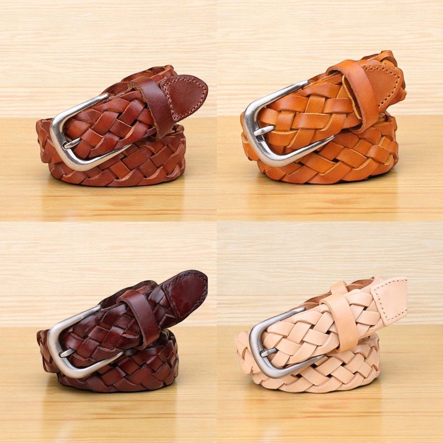 Ceinture tressée femme en cuir avec ajustement sans trou