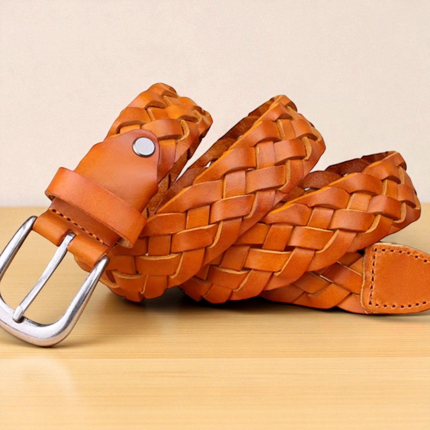 Ceinture tressée femme en cuir avec ajustement sans trou