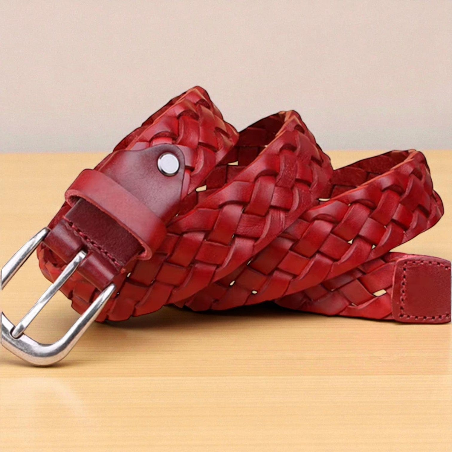 Ceinture tressée femme en cuir avec ajustement sans trou