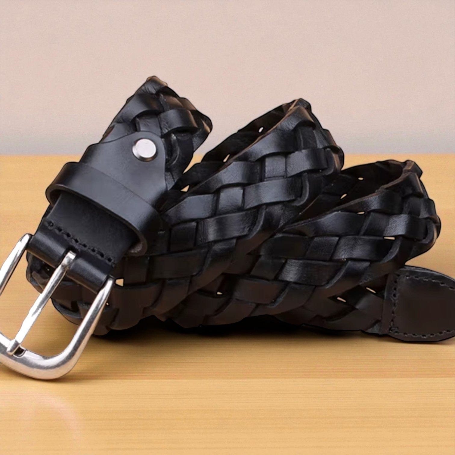 Ceinture tressée femme en cuir avec ajustement sans trou