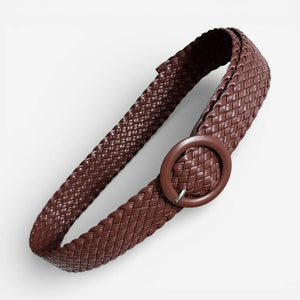 Ceinture tressée femme avec boucle ronde design chic