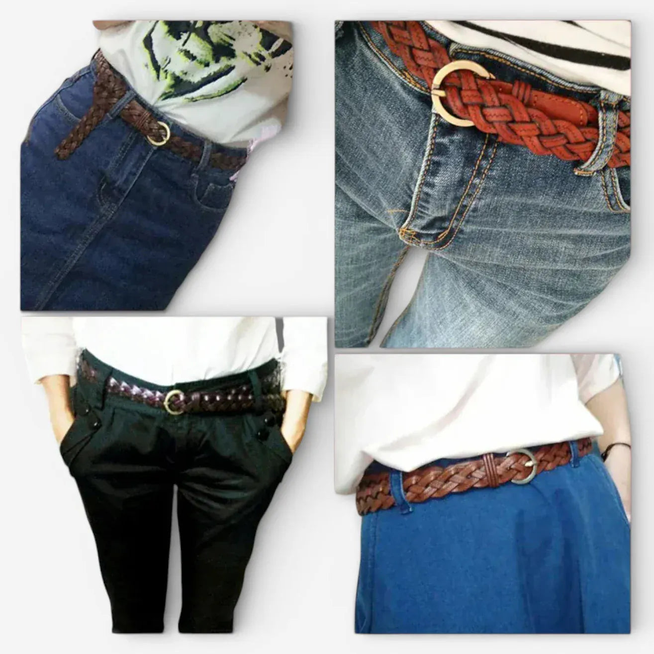Ceinture tressée femme tricot souple avec boucle dorée