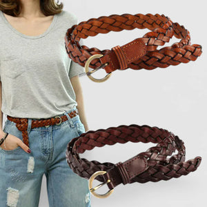 Ceinture tressée femme tricot souple avec boucle dorée