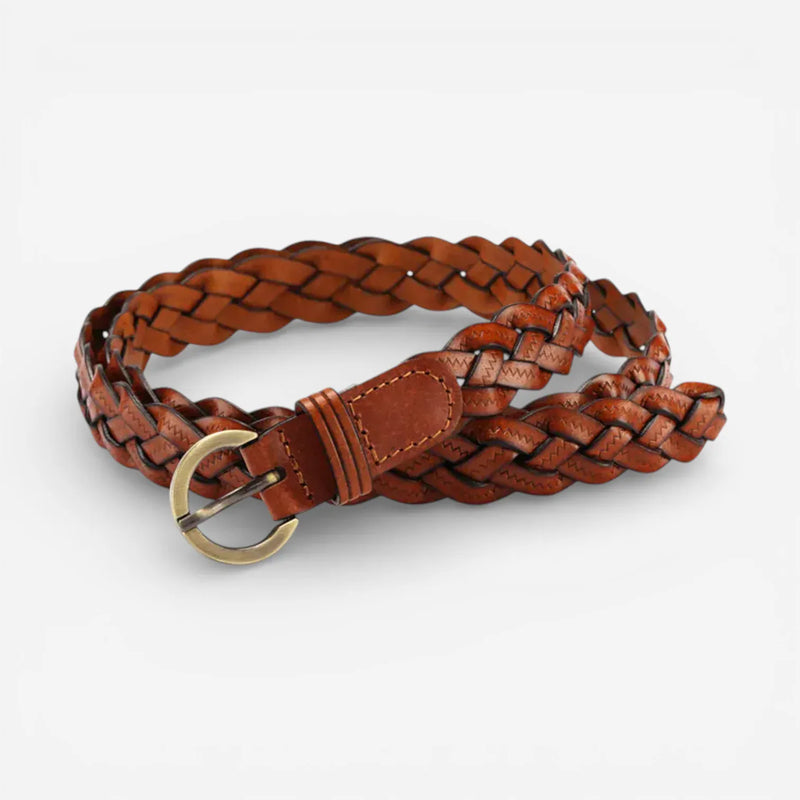 Ceinture tressée femme tricot souple avec boucle dorée