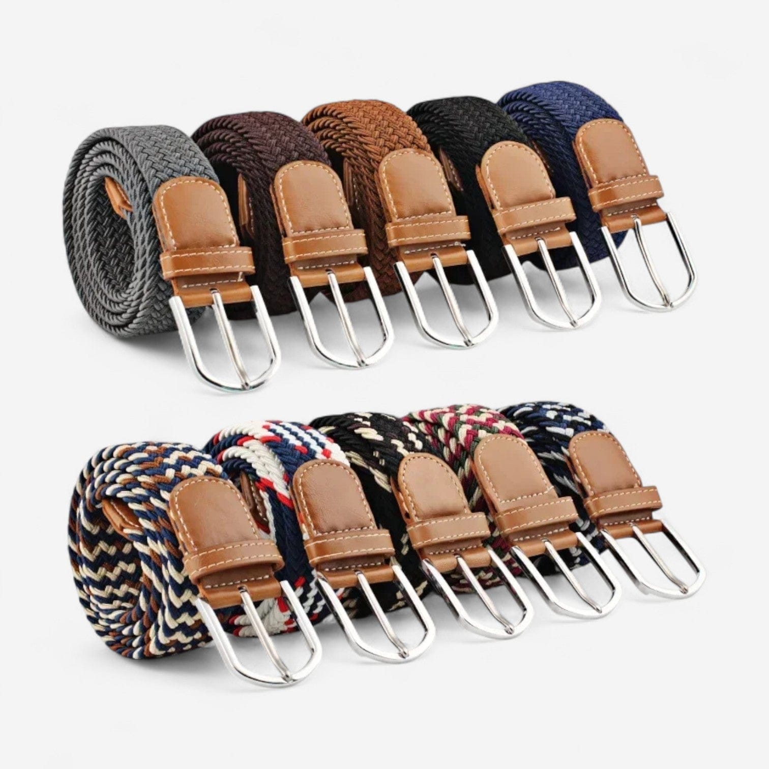 Ceinture tressée avec boucle argentée et finition cousue à la main