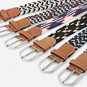 Ceinture tressée avec boucle argentée et finition cousue à la main