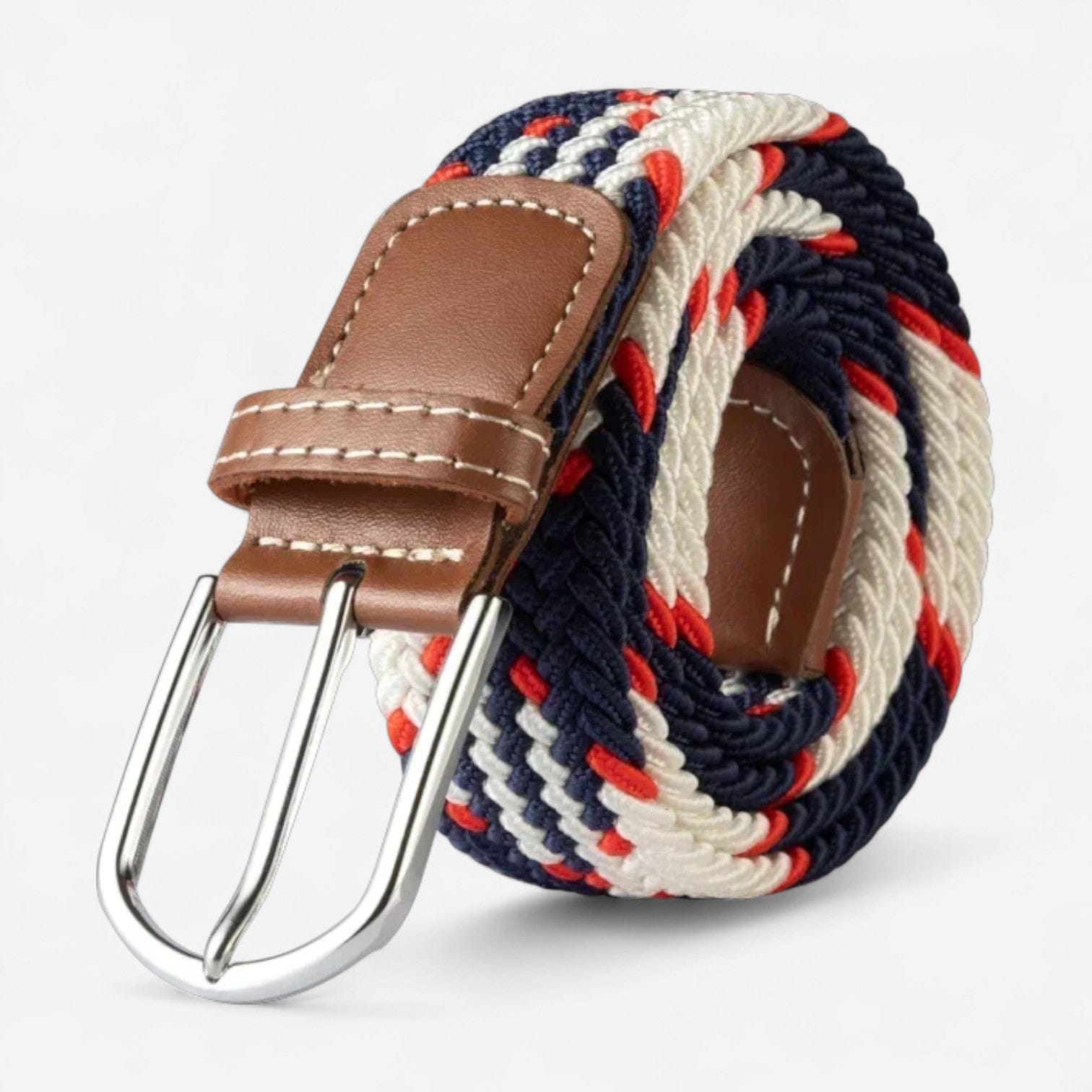 Ceinture tressée avec boucle argentée et finition cousue à la main
