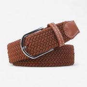 Ceinture tressée avec boucle argentée et finition cousue à la main