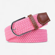 Ceinture tressée avec boucle argentée et finition cousue à la main