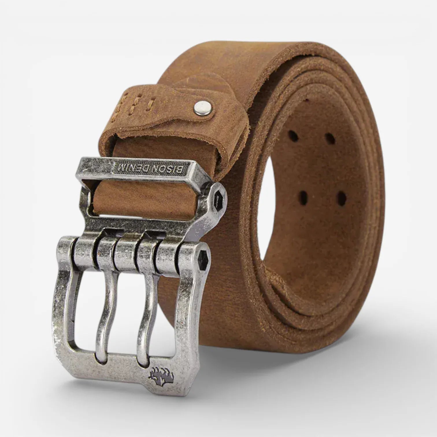 Ceinture cuir vintage homme boucle double ardillon