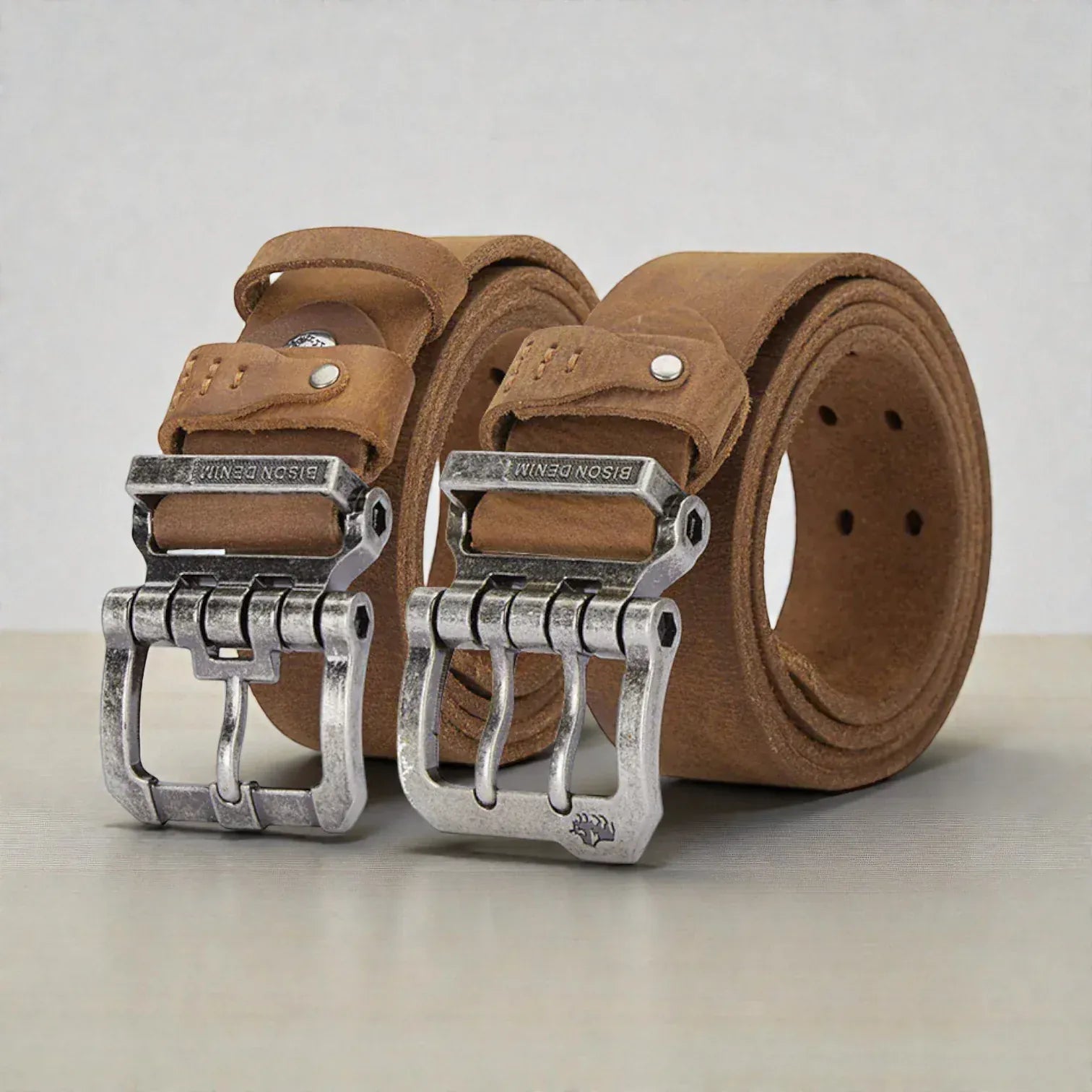 Ceinture cuir vintage homme boucle double ardillon