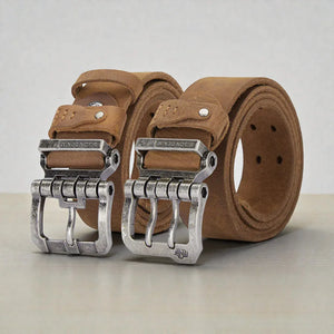 Ceinture cuir vintage homme boucle double ardillon