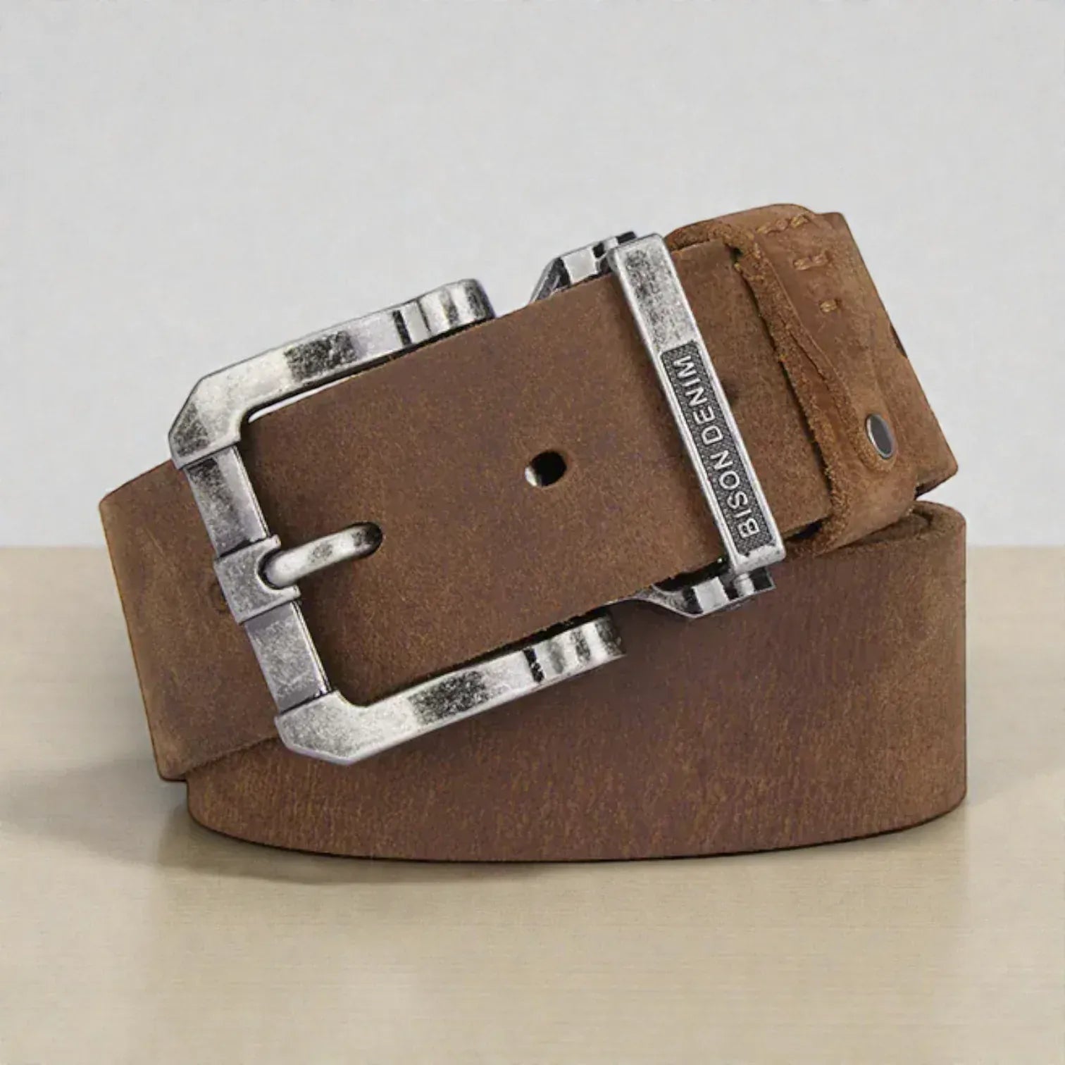 Ceinture cuir vintage homme boucle double ardillon