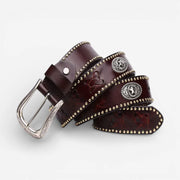 Ceinture western homme avec motifs embossés et cuir clouté