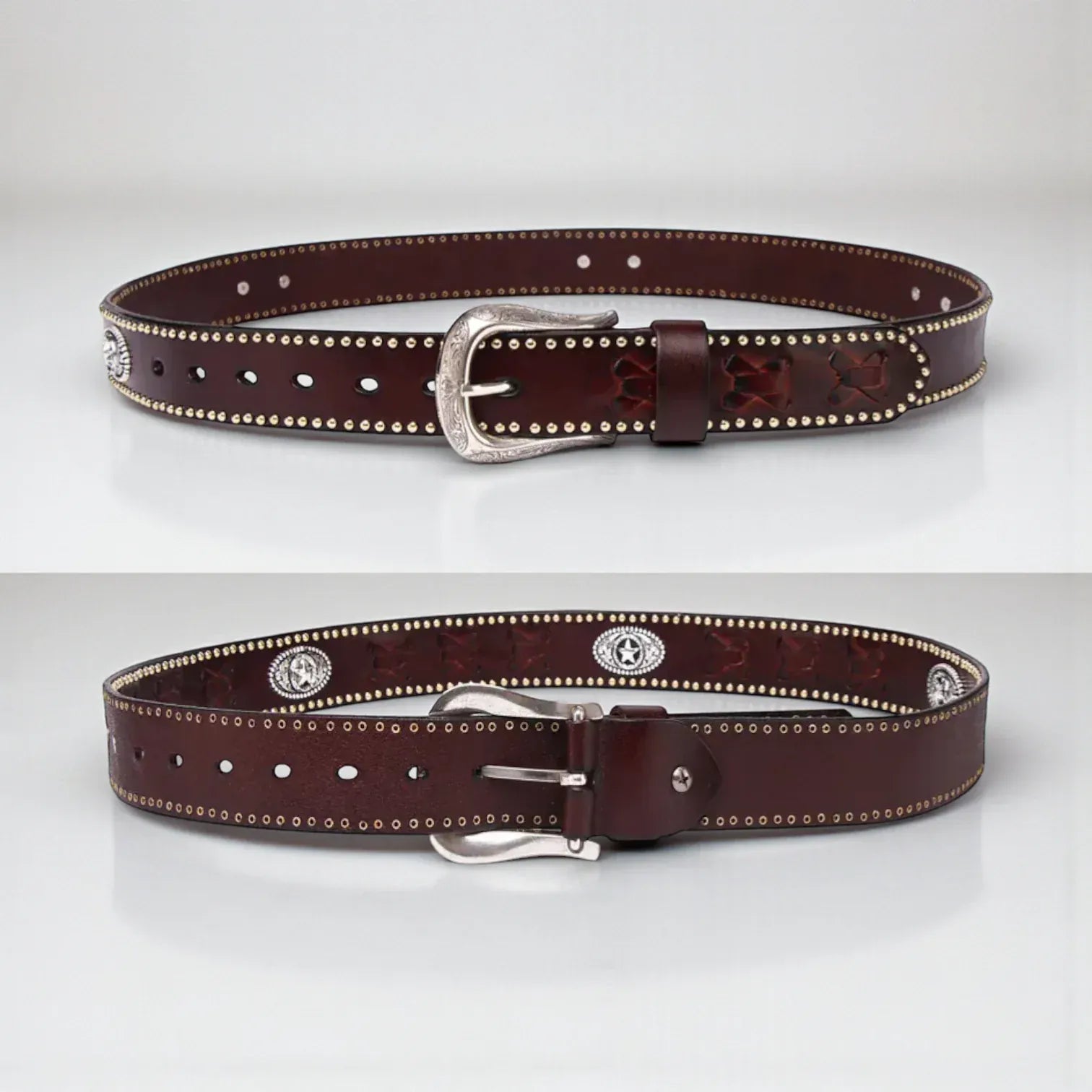 Ceinture western homme avec motifs embossés et cuir clouté