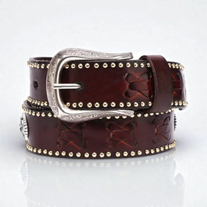 Ceinture western homme avec motifs embossés et cuir clouté