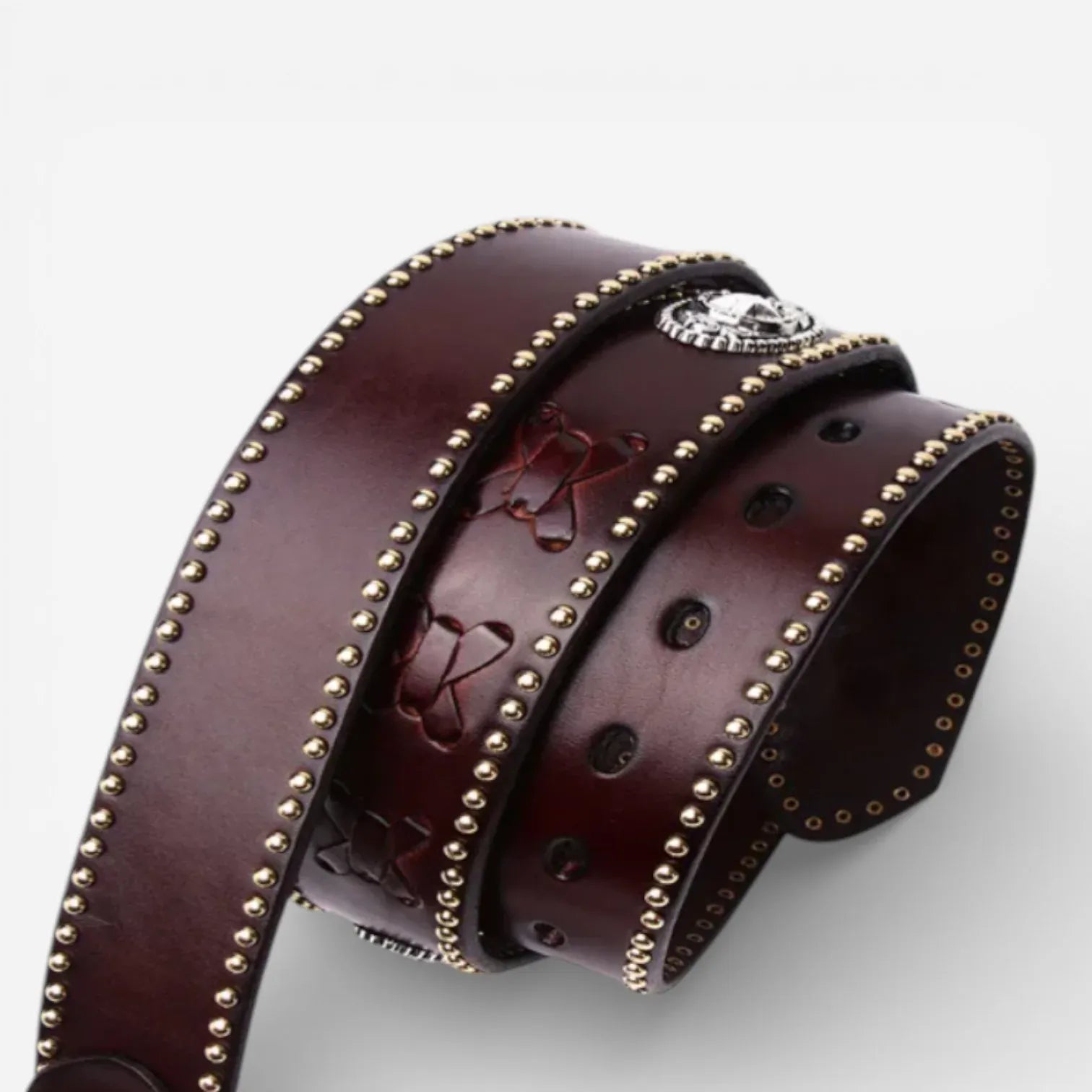 Ceinture western homme avec motifs embossés et cuir clouté