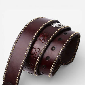 Ceinture western homme avec motifs embossés et cuir clouté
