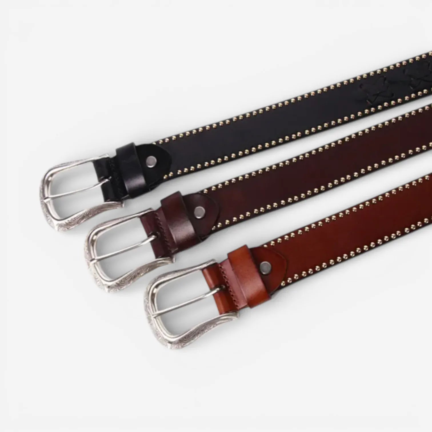 Ceinture western homme avec motifs embossés et cuir clouté