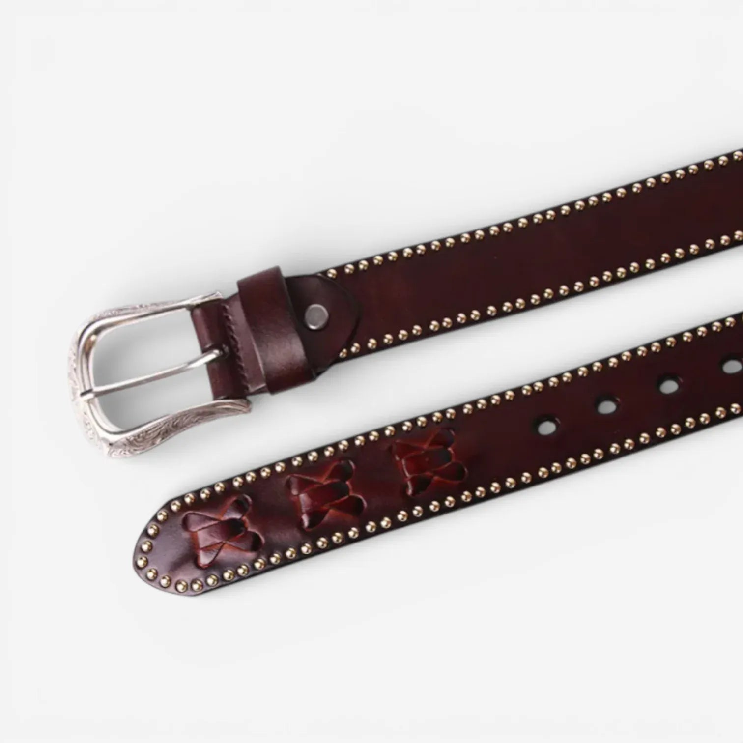 Ceinture western homme avec motifs embossés et cuir clouté