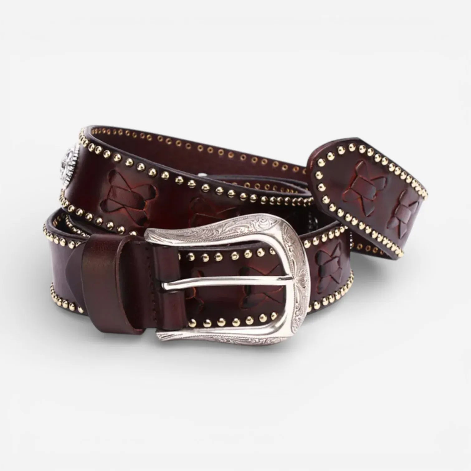 Ceinture western homme avec motifs embossés et cuir clouté