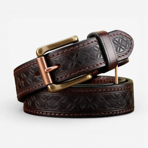 Ceinture western homme avec motif floral en cuir