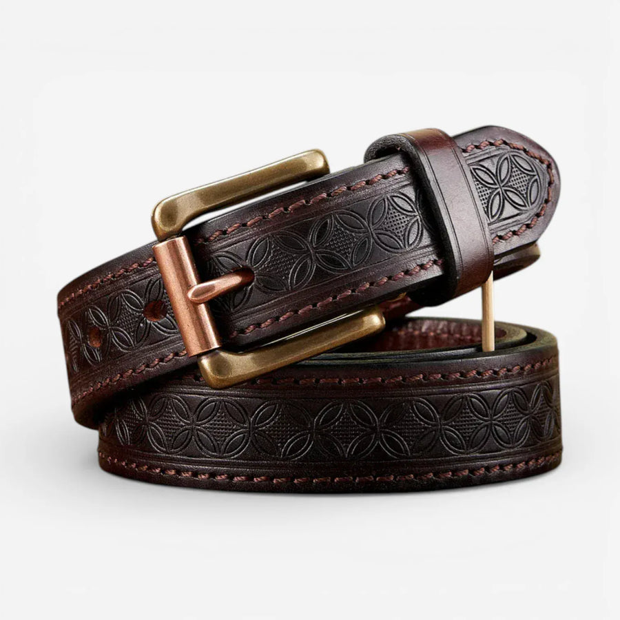 Ceinture western homme avec motif floral en cuir